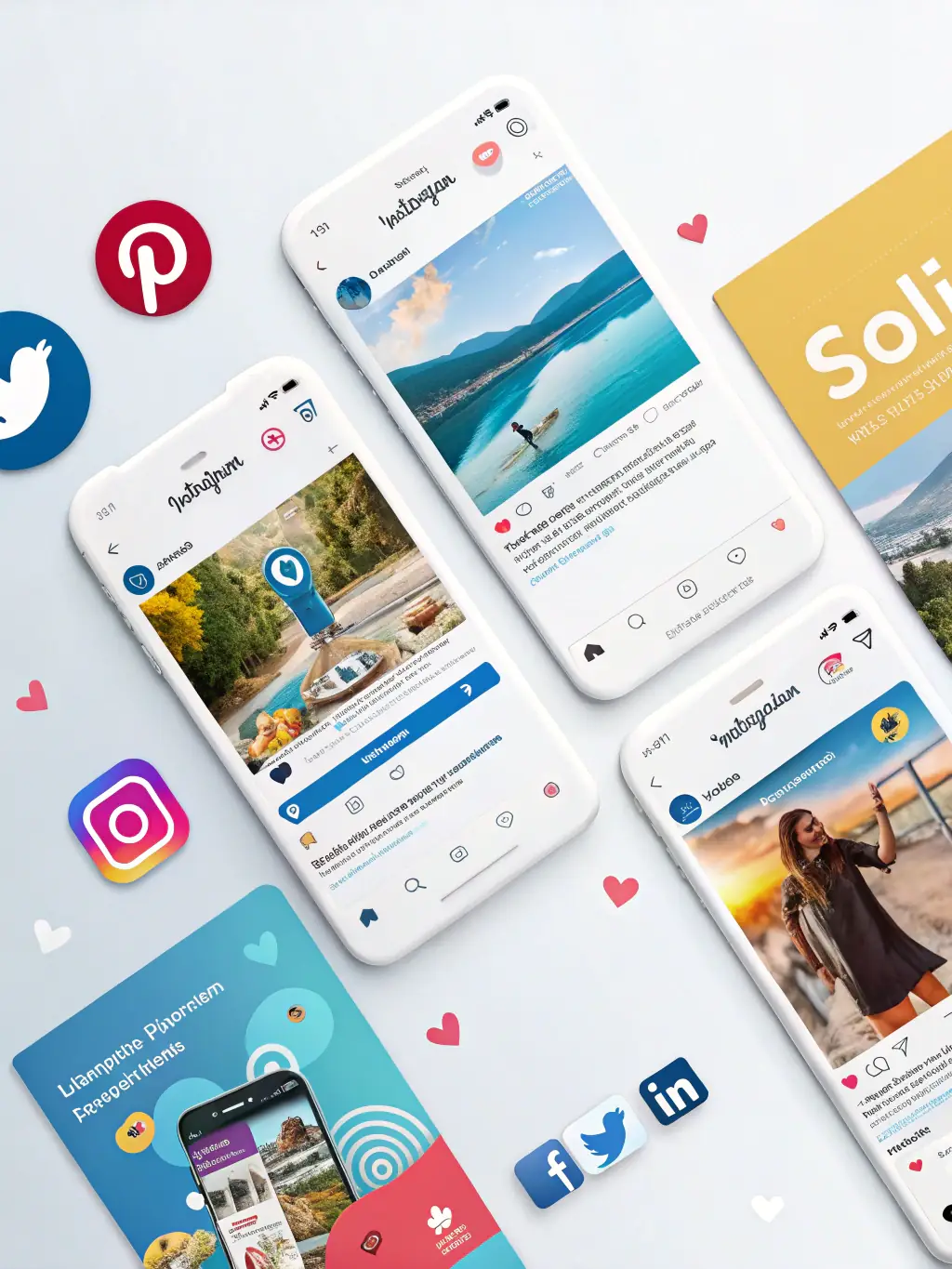 A collection of social media graphics designed for a sustainable brand, featuring eco-friendly imagery, cohesive branding elements, and engaging content for various platforms.