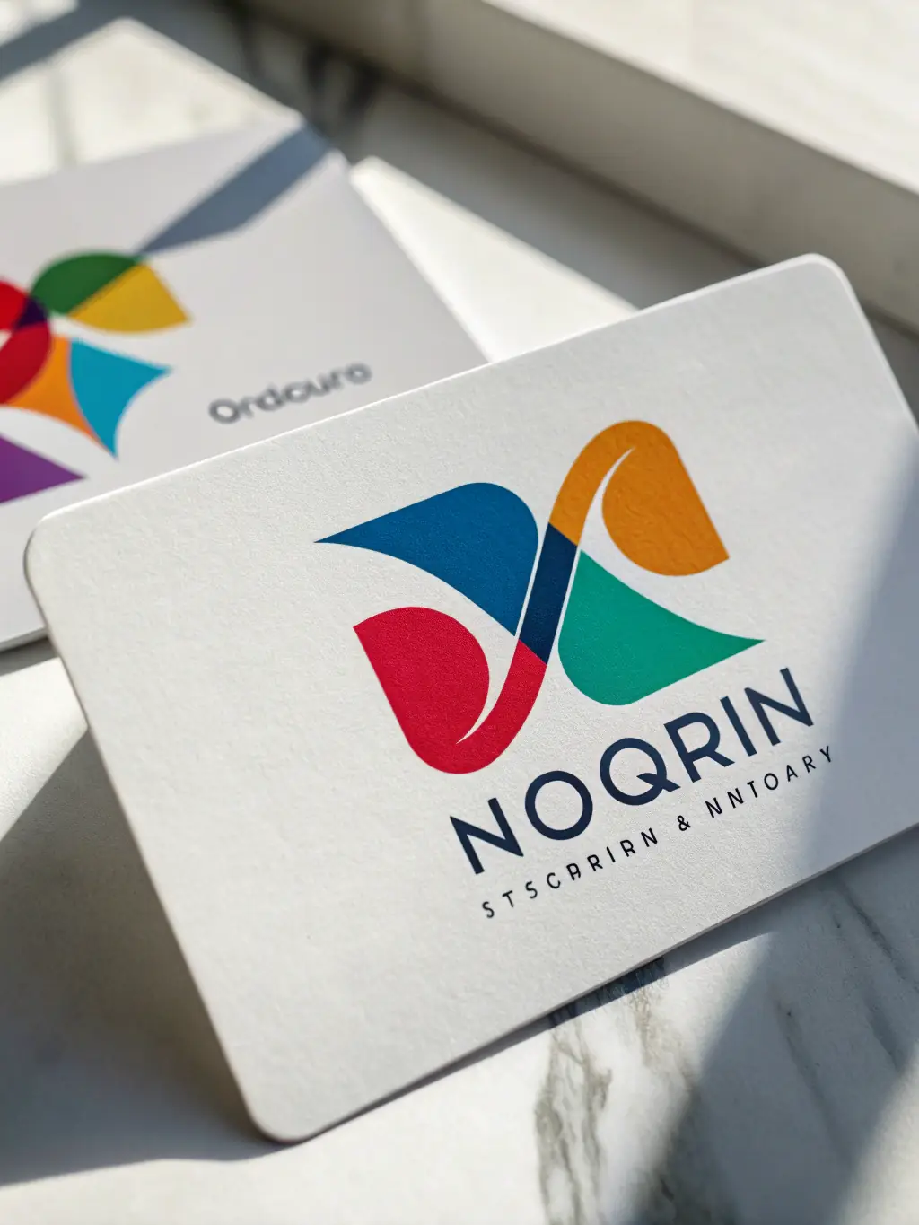 A sleek, modern logo displayed on various branding materials, showcasing versatility and creativity for Hewston Graphics' Logo Design service.